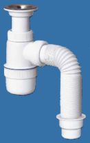 Сифон для раковины "Элит" D=70мм., с лит.вып., нерж. чаш., гиб. трубой 800 мм. (1 1/2"-40/50) 0617