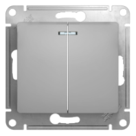 Выключатель в рамку 2-кл. с индикатором "Glossa" 10А алюминий, GSL000353