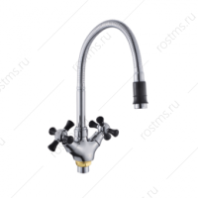 Смеситель для кухни "РМС", цинк, ручки крест., высокий/гибкий излив, хром/черный, SL92BL-279F