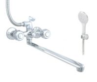 Смеситель для ванны "Центр Сантехники", латунь, ручки крест., излив 350 мм., имп.+лейка, ЦС-СМ 600/5.1-7 К