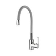 Смеситель для кухни "LEDEME", латунь, ручка шар. d=35мм, высокий излив, серый  силиконовый, 4898-9